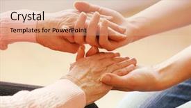  Presentation with caring hands - Beautiful PPT theme featuring old and young holding hands backdrop and a coral colored foreground