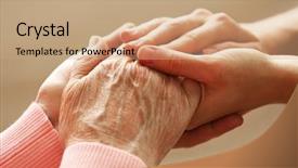  Presentation with holding hands old young - Slide deck featuring old and young holding hands background and a coral colored foreground