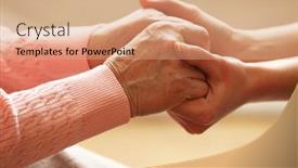  Presentation with holding hands old young - Presentation design featuring old and young holding hands background and a coral colored foreground