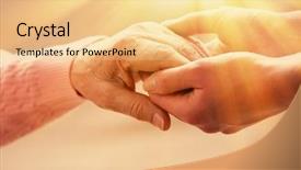  Presentation with caring hands - Cool new PPT theme with old and young holding hands backdrop and a lemonade colored foreground