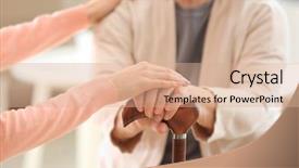  Presentation with old people - Slide set with old and young women holding background and a coral colored foreground