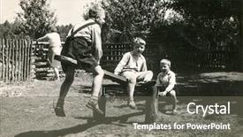  Presentation with old photo - Beautiful presentation theme featuring old antique - vintage photo of boys playing backdrop and a gray colored foreground
