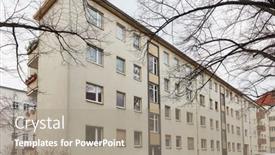  Presentation with house building - Slides featuring old-apartment-building background and a gray colored foreground