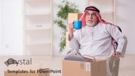  Presentation with arab - Cool new PPT layouts with old-arab-businessman-in-office backdrop and a soft green colored foreground