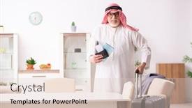  Presentation with arab - Colorful PPT theme enhanced with old-arab-businessman-preparing backdrop and a lemonade colored foreground