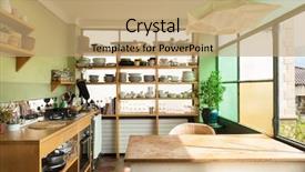  Presentation with interior - Presentation theme with old architecture - comfortable kitchen interior background and a coral colored foreground