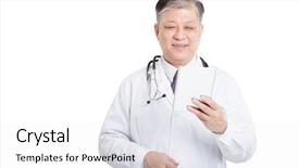  Presentation with asian doctor - Amazing presentation having old asian man doctor in white suit with a stethoscope backdrop and a white colored foreground