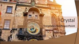  Presentation with prague astronomical clock - Slide deck featuring old astronomical clock in prague background and a coral colored foreground