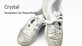  Presentation with athletic shoe - Cool new PPT theme with old athletic shoes backdrop and a white colored foreground