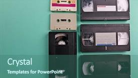  Presentation with audio video - PPT theme featuring old audio and video cassette background and a ocean colored foreground