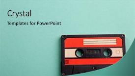  Presentation with audio tape - Cool new PPT layouts with old audio cassette on turquoise backdrop and a mint green colored foreground
