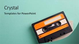  Presentation with audio - PPT theme having old audio cassettes on turquoise background and a light blue colored foreground