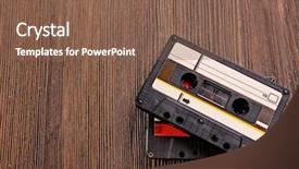  Presentation with audio - Theme with old audio cassettes on wooden background and a violet colored foreground