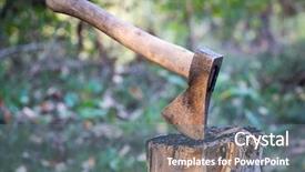  Presentation with old books on a wooden - Beautiful slide deck featuring old axe in wooden stump backdrop and a gray colored foreground