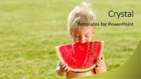  Presentation with toddler eating - PPT theme enhanced with old baby boy eating watermelon background and a yellow colored foreground