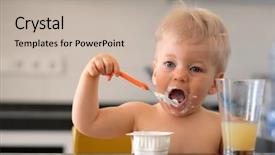  Presentation with toddler eating - Beautiful presentation featuring old baby boy eating yoghurt backdrop and a mint green colored foreground