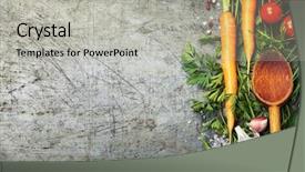 Presentation with food supply - Beautiful theme featuring old background vegetarian food backdrop and a light gray colored foreground
