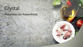  Presentation with spoon - Audience pleasing presentation design consisting of old background vegetarian food backdrop and a light gray colored foreground