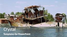 Presentation with leader ship - Amazing presentation theme having old bad history - broken ship on the river backdrop and a gray colored foreground