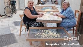  Presentation with working mother - PPT theme with old-bari-italy-july-06 background and a gray colored foreground