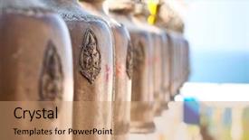  Presentation with thailand - Slide deck featuring old bells in a buddhist background and a coral colored foreground