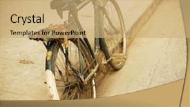  Presentation with look - Colorful presentation theme enhanced with old bicycle in the street retro look backdrop and a coral colored foreground