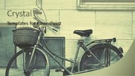  Presentation with wall street - PPT theme with old-bicycle-in-the-street background and a soft green colored foreground