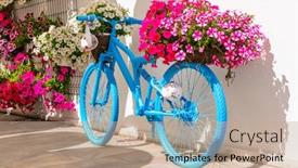  Presentation with bike - Beautiful presentation theme featuring old-bike-with-flowers-street backdrop and a coral colored foreground