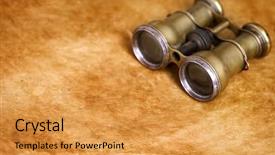  Presentation with old paper vintage album - PPT theme with old binoculars on vintage paper background and a gold colored foreground