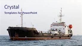 Presentation with tanker ship - Presentation theme enhanced with old black tanker is background and a sky blue colored foreground