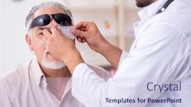  Presentation with old man - Slide set featuring old-blind-man-visiting-young background and a sky blue colored foreground