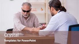  Presentation with old young - Audience pleasing PPT theme consisting of old-blind-man-visiting-young backdrop and a tawny brown colored foreground