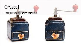  Presentation with coffee - Slide set featuring old blue coffee grinder isolated background and a white colored foreground