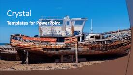  Presentation with boat - PPT layouts with old-boat-abandoned-shipwreck background and a teal colored foreground