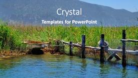  Presentation with boat river - Colorful PPT theme enhanced with old boat on river bank with dense reeds in sunny summer day backdrop and a teal colored foreground