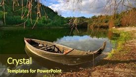  Presentation with old fishing boat - Slide deck featuring old boat on the river background and a  colored foreground