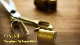  Presentation with thread - Colorful PPT theme enhanced with old-bobbin-with-gold-thread backdrop and a tawny brown colored foreground