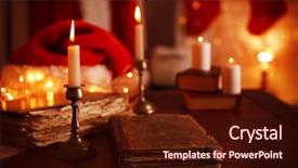  Presentation with light book - Slide deck consisting of old book and candle background and a wine colored foreground