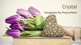  Presentation with old book - Presentation enhanced with old book and purple tulips background and a cream colored foreground