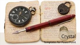  Presentation with old book - Theme having old book old watch background and a coral colored foreground