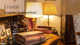  Presentation with vintage book - Presentation design consisting of old-book-on-vintage-dresser background and a yellow colored foreground