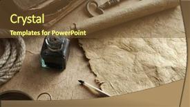  Presentation with old paper pen - Presentation theme having old book - quill pen and inkwell background and a tawny brown colored foreground