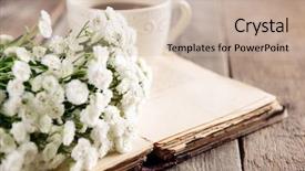  Presentation with english literature old book - Presentation design featuring old book with beautiful flowers background and a  colored foreground