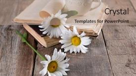  Presentation with old book - Cool new slides with old book with beautiful flowers backdrop and a coral colored foreground