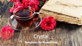  Presentation with feather and old book - Presentation design having old book with beautiful flowers background and a coral colored foreground