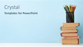  Presentation with pencils - Presentation theme consisting of old-books-and-colorful-pencils background and a cool aqua colored foreground