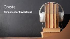  Presentation with headphones - PPT layouts having old-books-and-headphones background and a  colored foreground