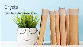  Presentation with plant - Slides featuring old-books-and-potted-plant background and a sky blue colored foreground