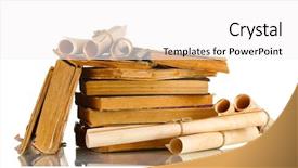  Presentation with ancient scroll - PPT theme with old books and scroll background and a white colored foreground