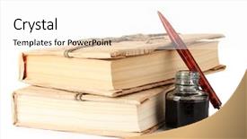  Presentation with old books pen - Cool new PPT layouts with old books ink pen backdrop and a white colored foreground
